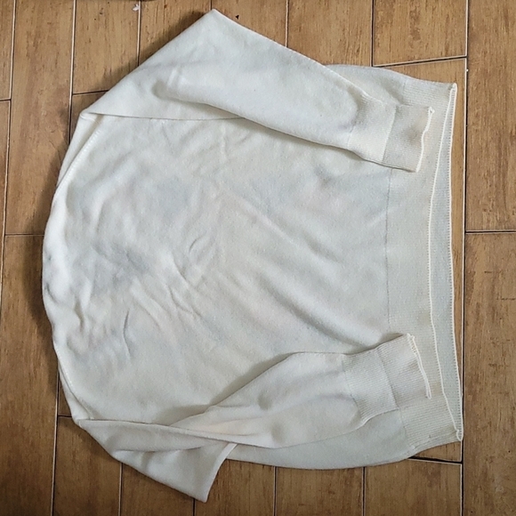 Burberry Vintage Lambswool V-Neck Cream Sweater Pink Grey Detail SIze XL - Picture 6 of 12